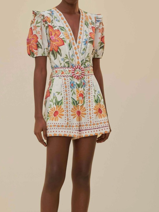 FARM Rio Pants - FARM RIO Off-White Bloom Garden Romper - NWT